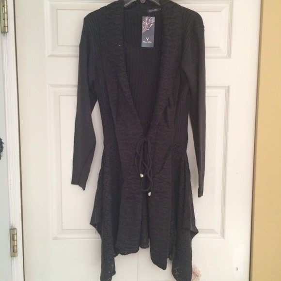 Beautiful charcoal cardigan sweater w/ shell
