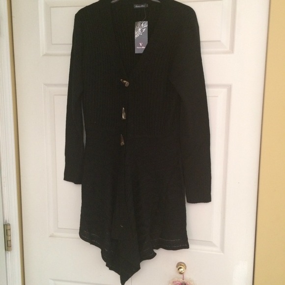 Long black cardigan with toggle buttons