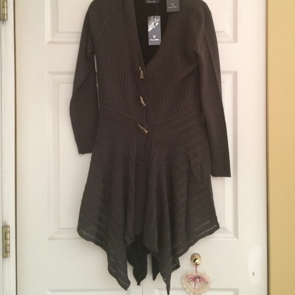 Charcoal asymmetrical hem cardigan sweater