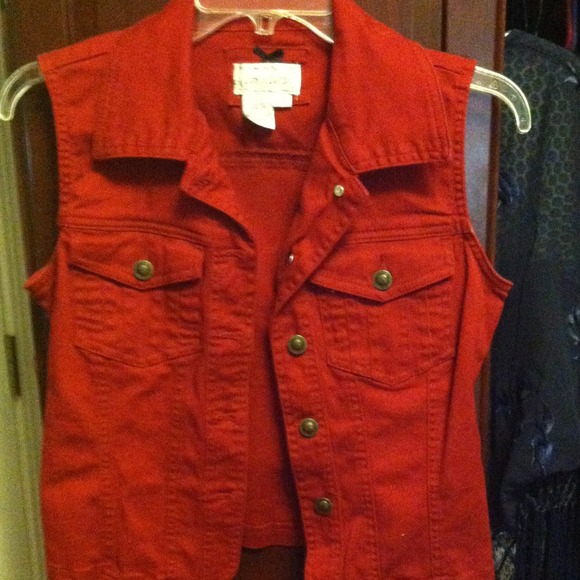 Red denim vest