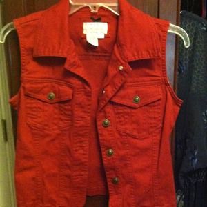 Red denim vest