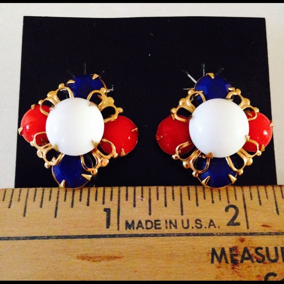 Vintage red white & blue Beau Jewels clip earrings