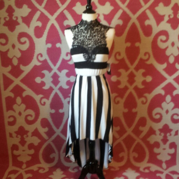 High low black white striped dress - Picture 1 of 4