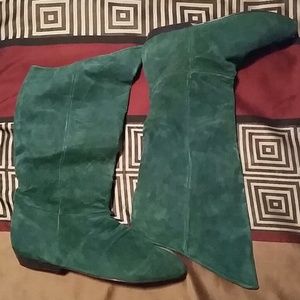 Hunter green faux suede boots