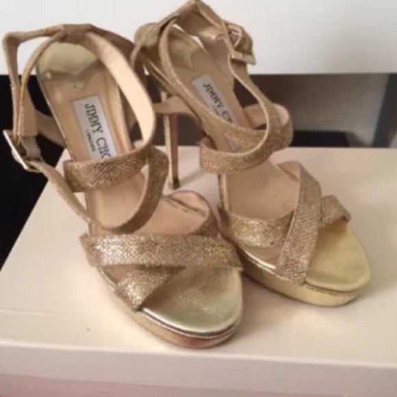 SOLD- Jimmy Choo Gold Glitter Sandals - Picture 3 of 4
