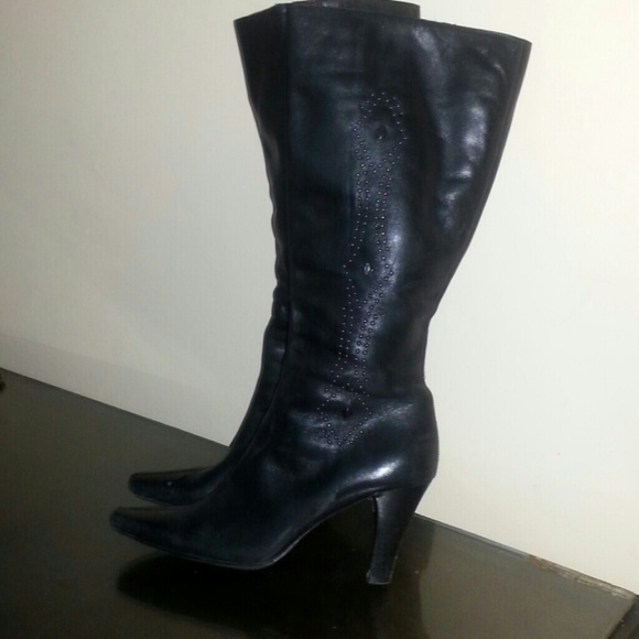 Studded knee high leather boots