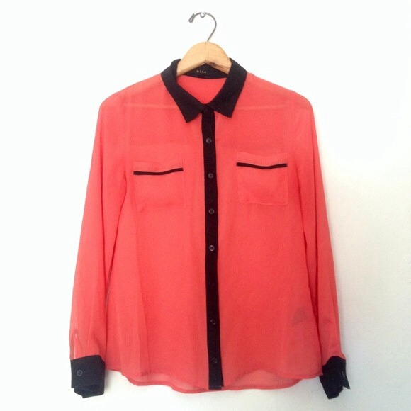 *Pics aren't mine* Coral chiffon sheer blouse