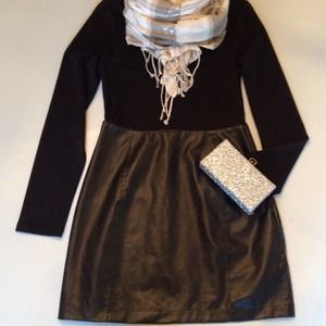 Black Dress With Leather Skirt - Never Worn - Sz L