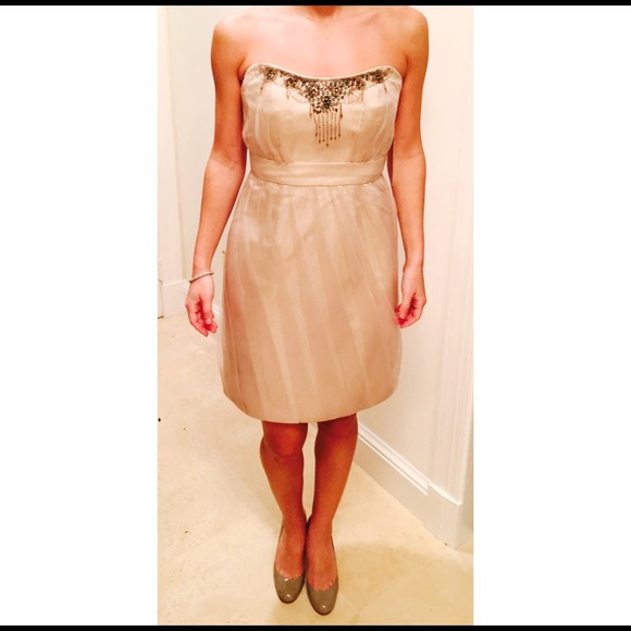 Champagne Beaded Badgely Mischka Dress