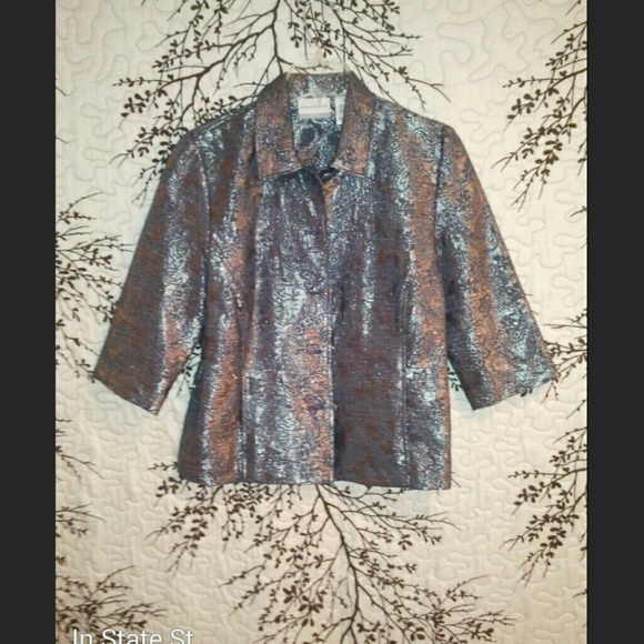 Alfed Dunner Blue and Silver Damask Jacket NWOT