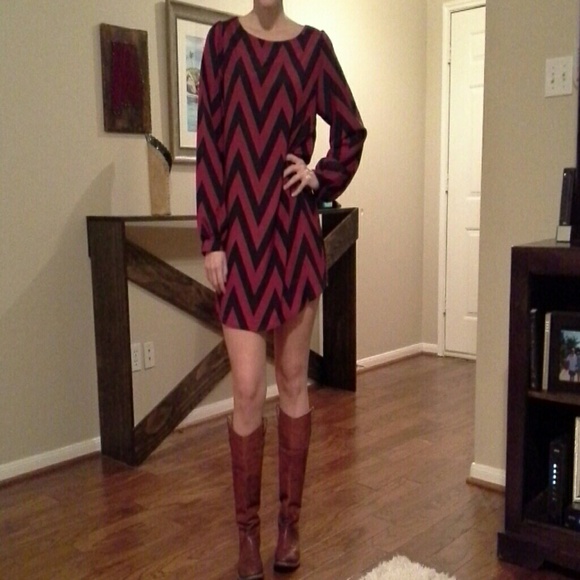Crimson amd black Chevron Dress