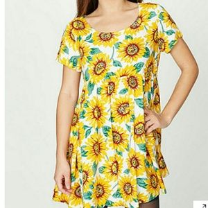 Sunflower print rayon babydoll dress