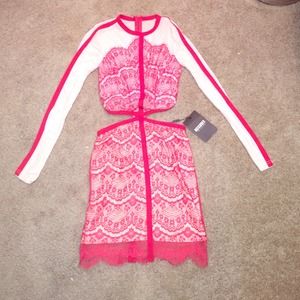 MISSGUIDED red lace and sheer dress size 10