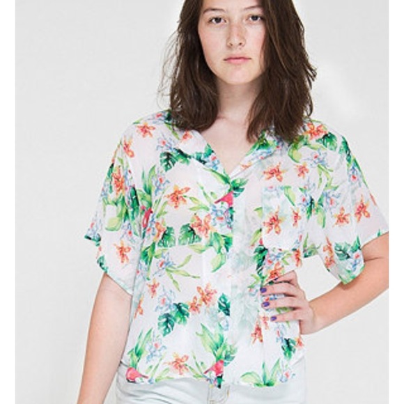 NWOT American Apparel Flamingo Short Sleeve Blouse