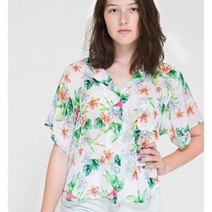 NWOT American Apparel Flamingo Short Sleeve Blouse