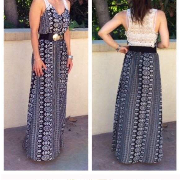 Crochet detail back long maxi dress - Picture 2 of 4