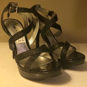 Black glitter strapped heels