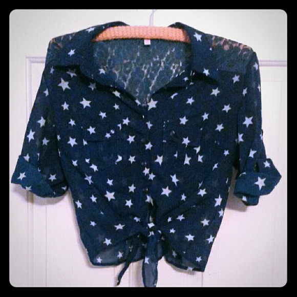 Lace Back Blue Knot Top