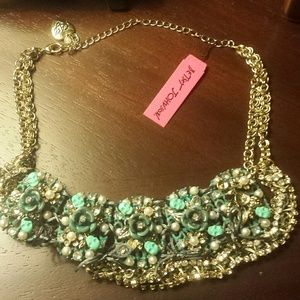 Betsy Johnson gold and teal skull necklace