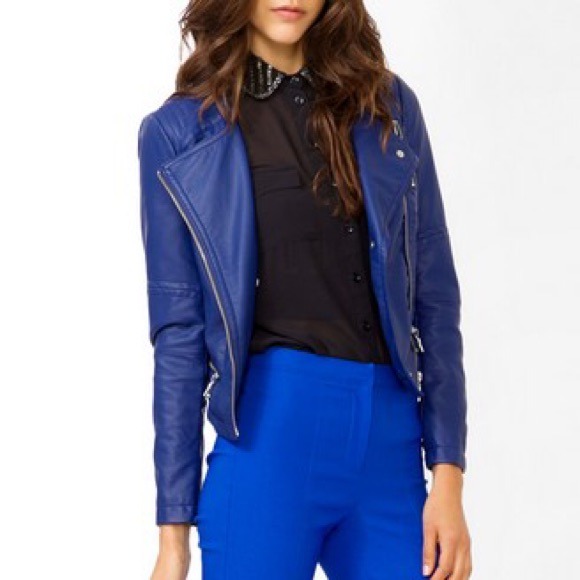 forever 21 blue leather jacket