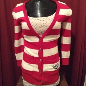 Pink and white striped Hollister cardigan