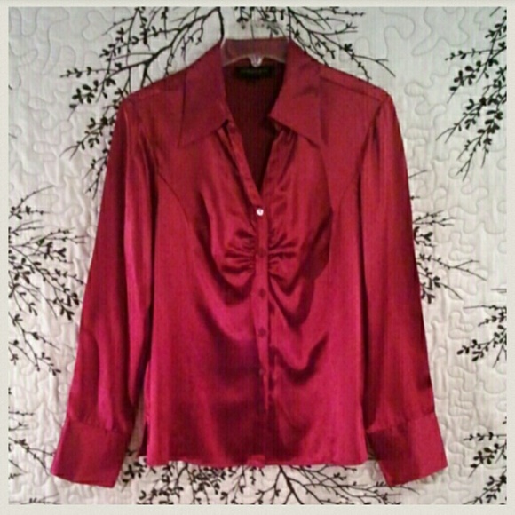 Red Satin Shirt with Front Ruching