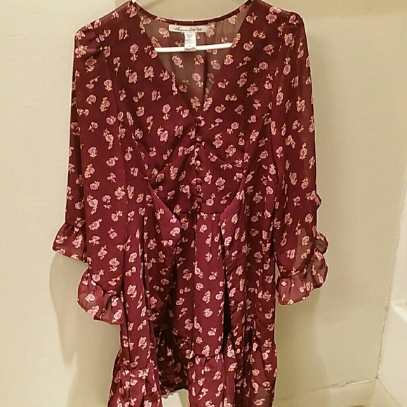 Burgendy Chiffon flower dress