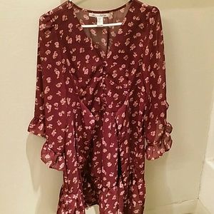 Burgendy Chiffon flower dress