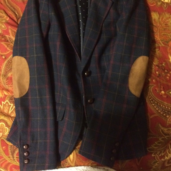 H&M Navy Plaid Elbow Patch Blazer
