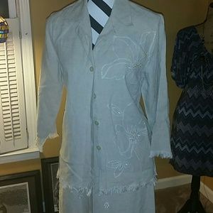 Linen Embroidered Skirt Suit