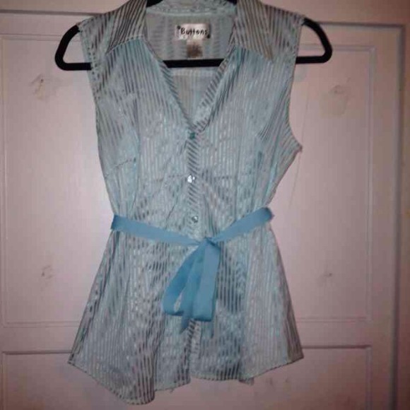 White and blue striped button down sleeveless top - Picture 4 of 4