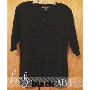 Rouched Half-Sleeve Black Cardigan
