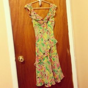 BCBG Silk Floral Dress 💚💗💛