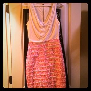 White and coral leopard print dress