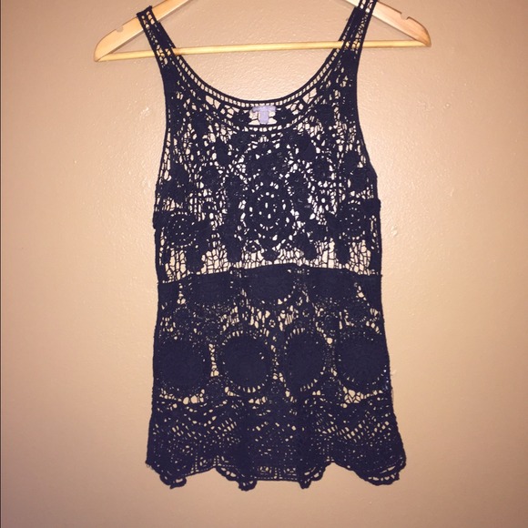 Black lace see-through tank top.