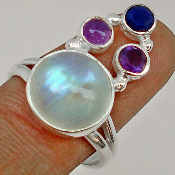 Moonstone Amethyst and Lapis Lazuli .925