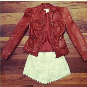 Brown leather jacket! Cinched at the waist!