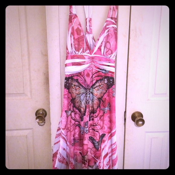 Pink butterfly halter dress