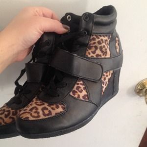 Cheetah print sneaker wedges