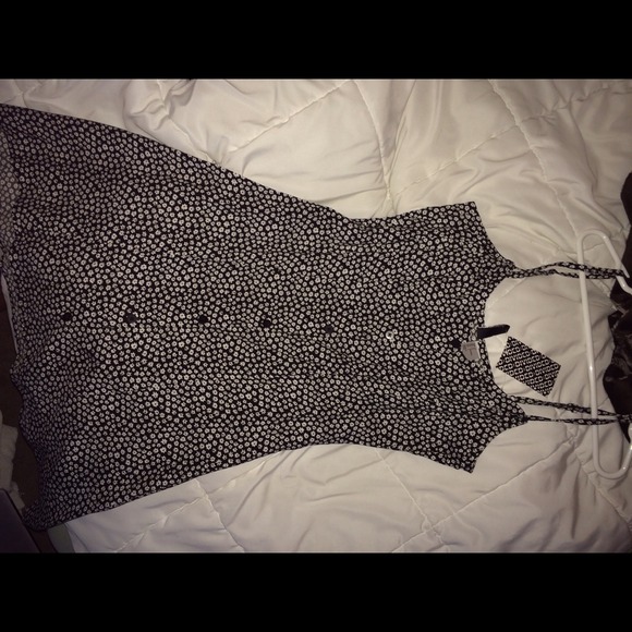 Floral black and white button up dress