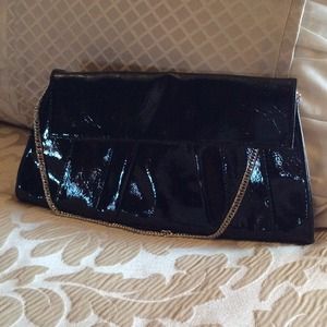 Black faux patent leather clutch purse