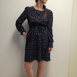 Navy and white polka dot dress