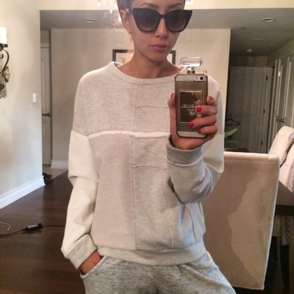 Lush Sweaters - Host Pick⭐️White Leather & Grey Sweatshirt 😎
