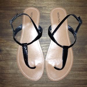 Black Patent Flip Flops