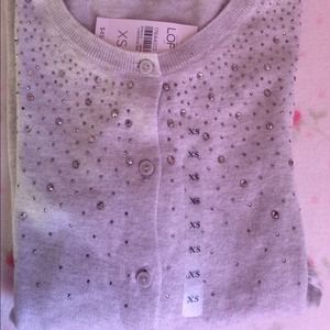 Ann Taylor Loft Cardigan XS Gray w/ Rhinestones