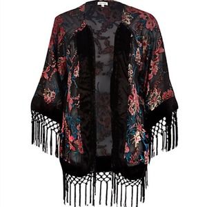 Beautiful Red Kimono with tassel and velvet trim