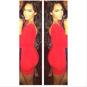 Red Long-Sleeve Mini Dress