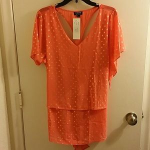 Coral and gold poka dot open back top