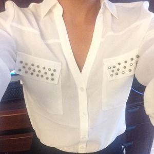 New cream Button down studded Portofino blouse