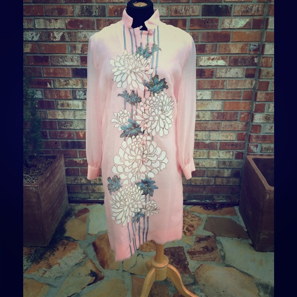 VTG Alfred Shaheen Pink Silk Screen Dress